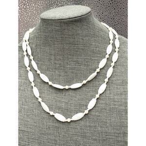 Vintage Milk Glass White Beaded Necklace Long 44” Estate Jewelry Flapper